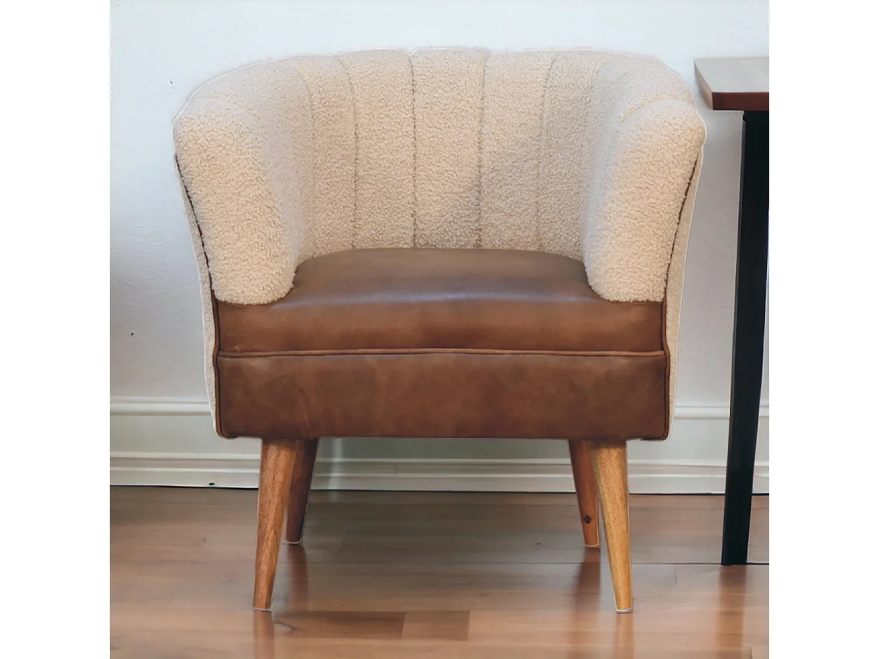 Artisan Furniture Solid Wood Boucle Cream Buffalo Armchair