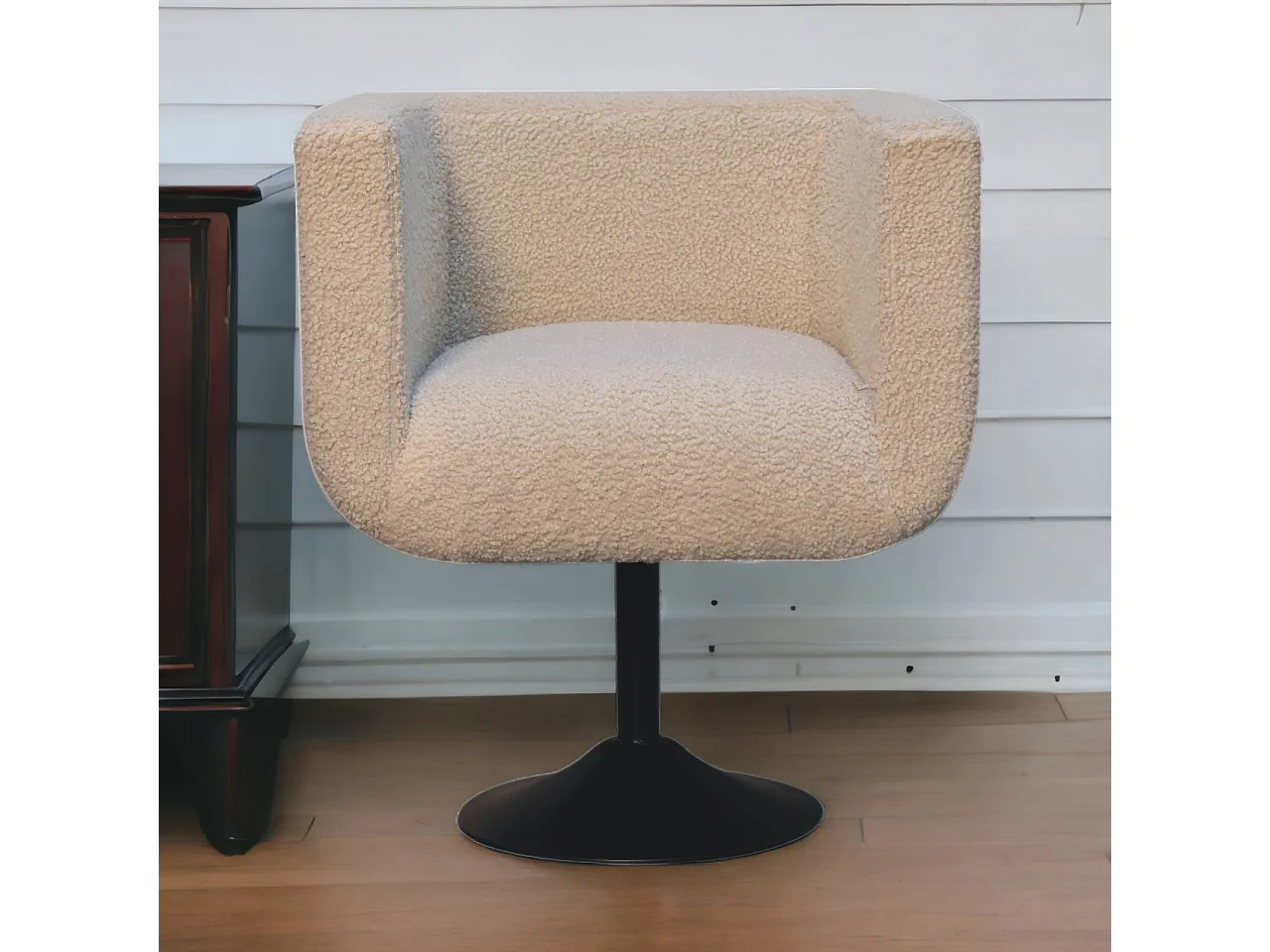Artisan Furniture Solid Wood Cream Boucle Swivel Chair