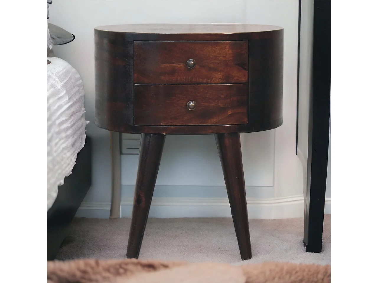 Artisan Furniture Solid Wood Light Walnut Rounded Bedside Table