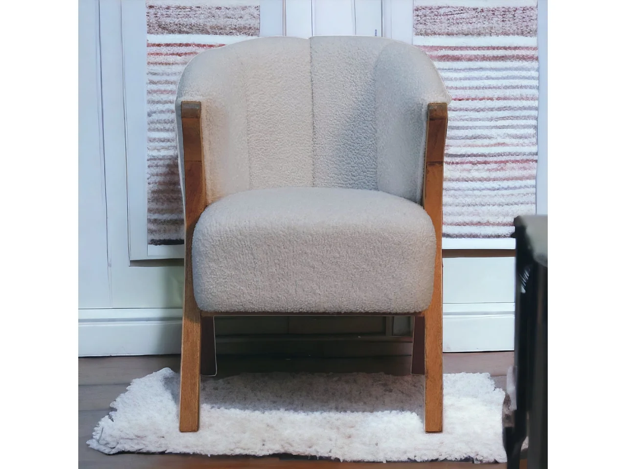 Artisan Furniture Solid Wood White Boucle Minimalistic Chair