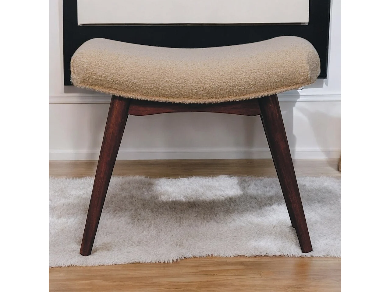 Artisan Furniture Solid Wood Honey Caramel Boucle Cream Curved Bench