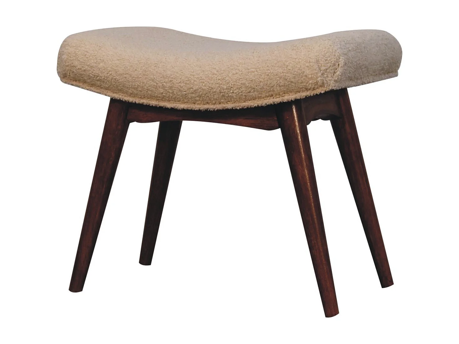 Artisan Furniture Solid Wood Honey Caramel Boucle Cream Curved Bench