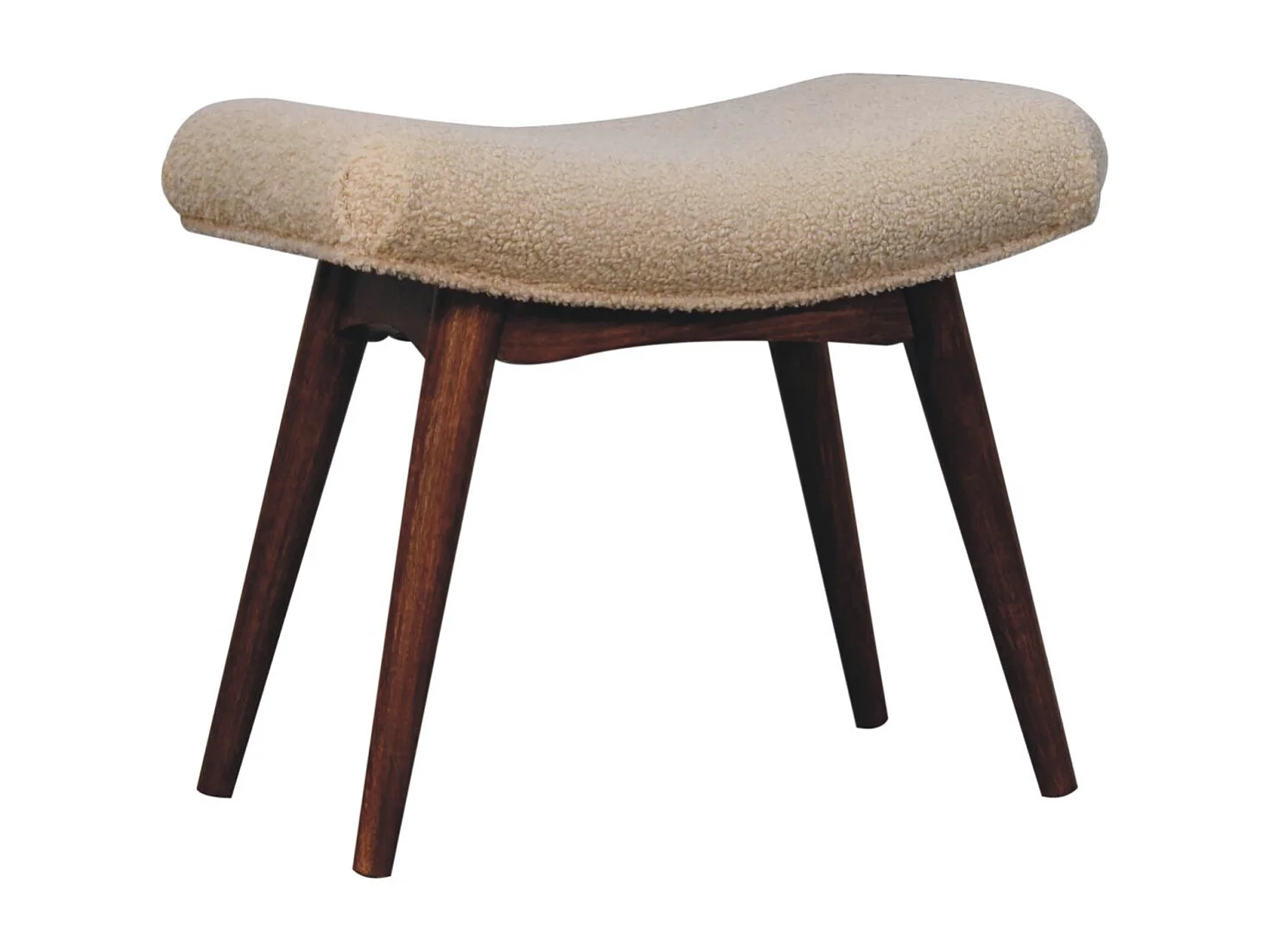 Artisan Furniture Solid Wood Honey Caramel Boucle Cream Curved Bench