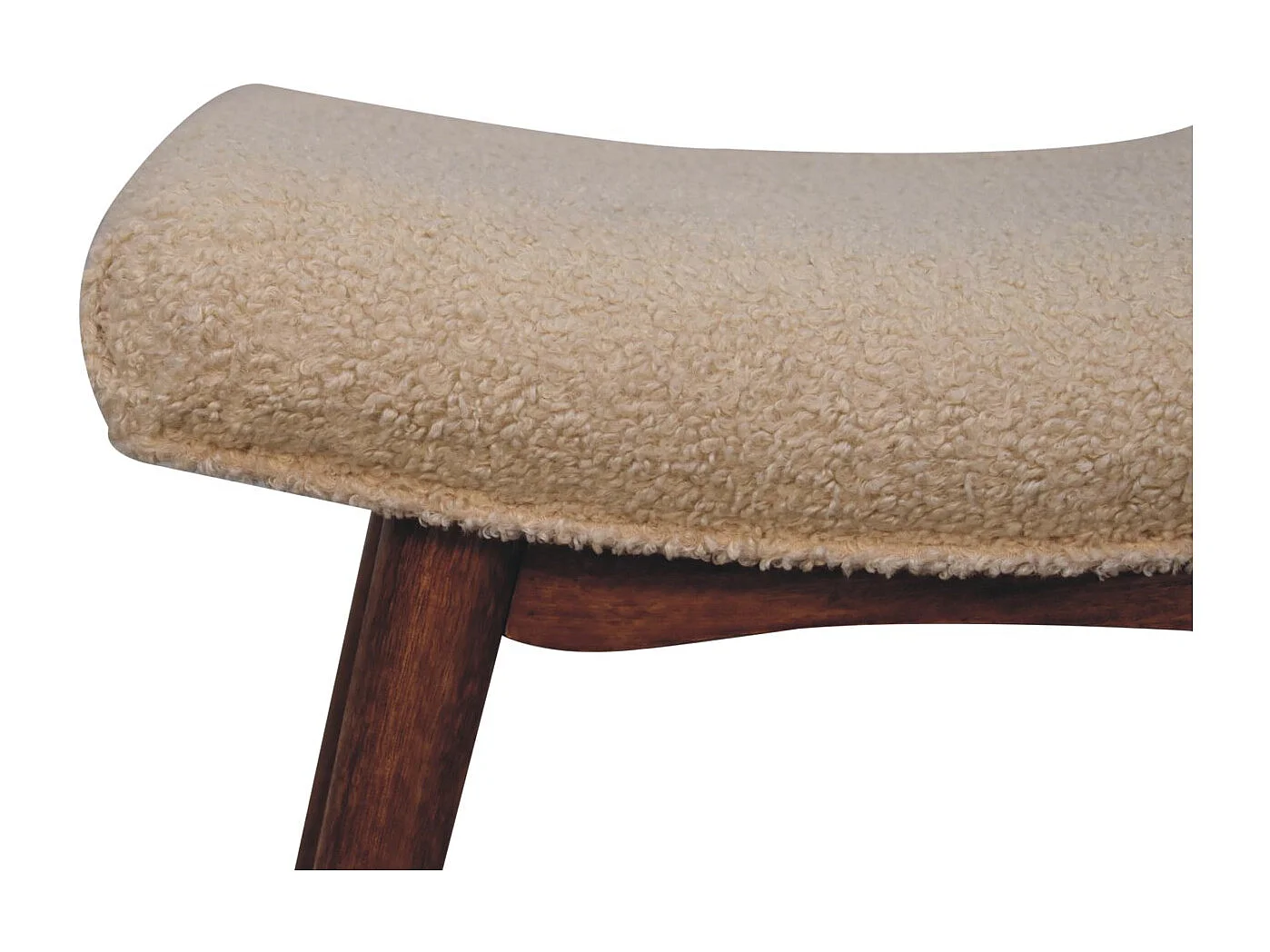 Artisan Furniture Solid Wood Honey Caramel Boucle Cream Curved Bench