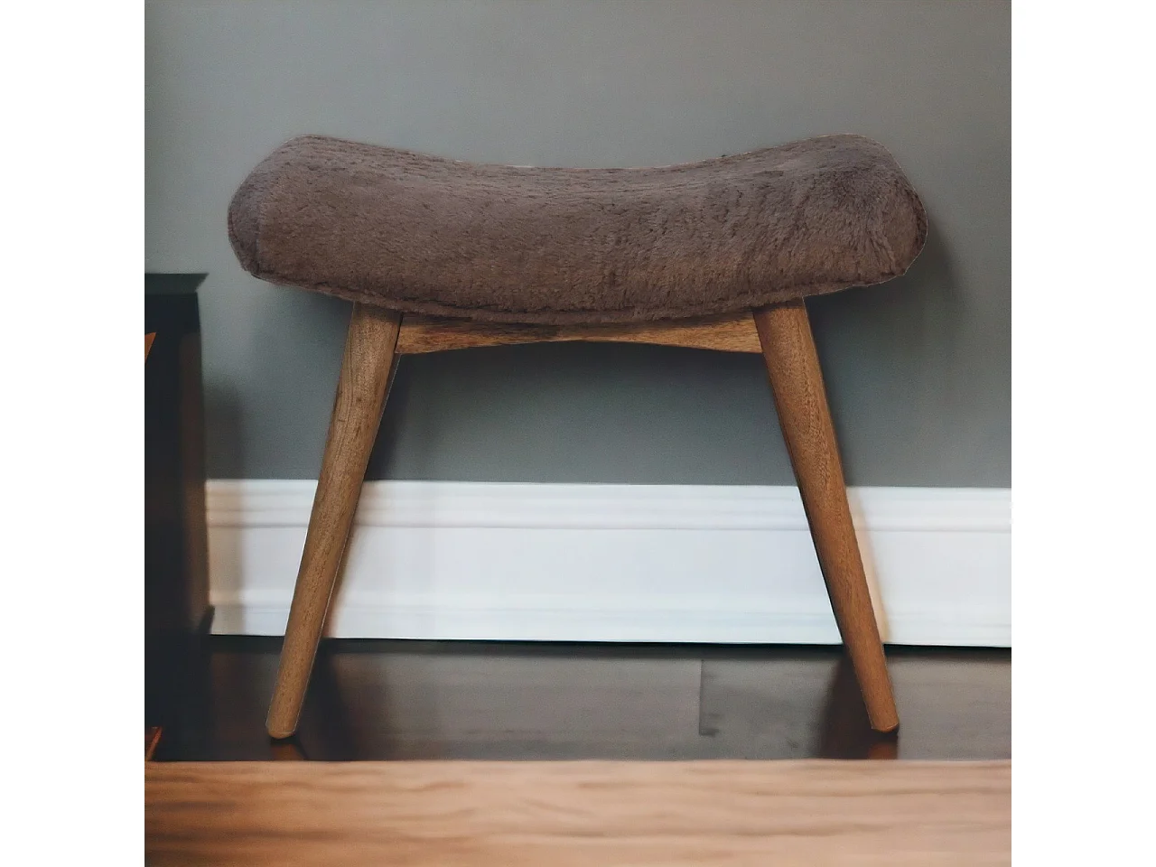 Artisan Furniture Solid Wood Mocha Faux Fur Curved Bench