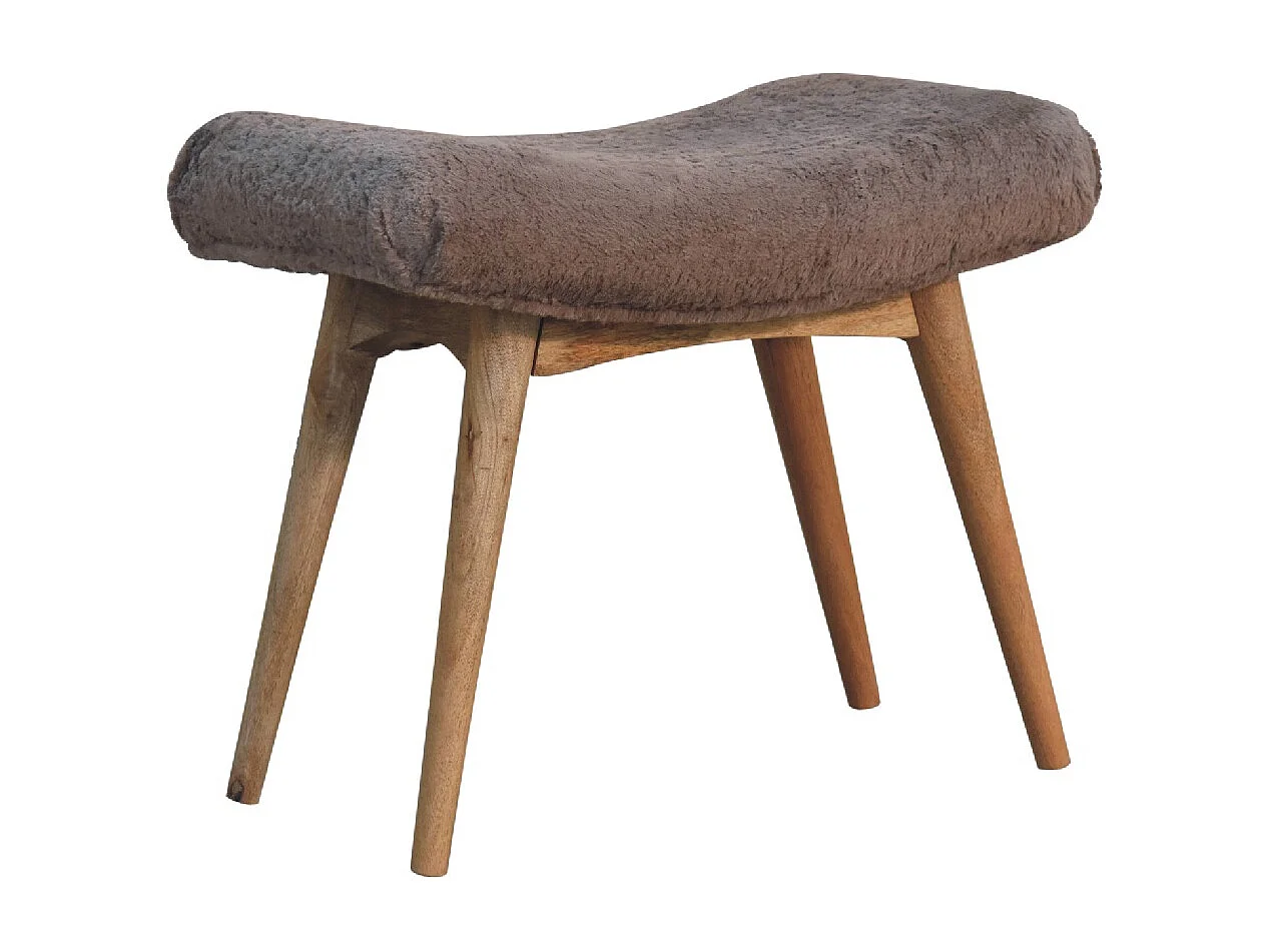 Artisan Furniture Solid Wood Mocha Faux Fur Curved Bench