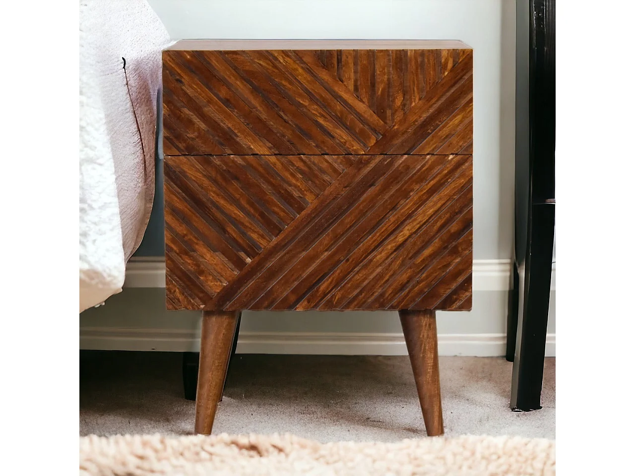 Artisan Furniture Solid Wood Lille 2 Drawer Chestnut Bedside