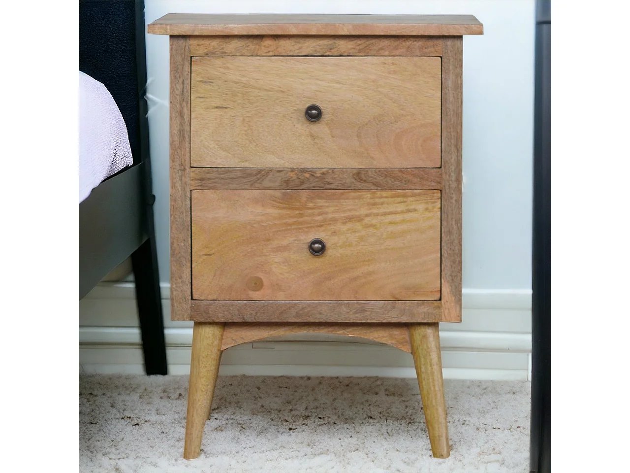 Artisan Furniture Solid Wood Nordic Style Bedside with 2 Drawers