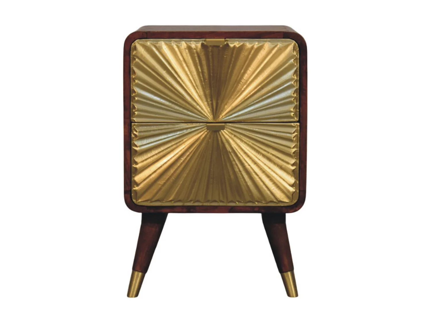 Avora Solid Wood 2 Drawer Brass Embossed Chestnut Nightstand