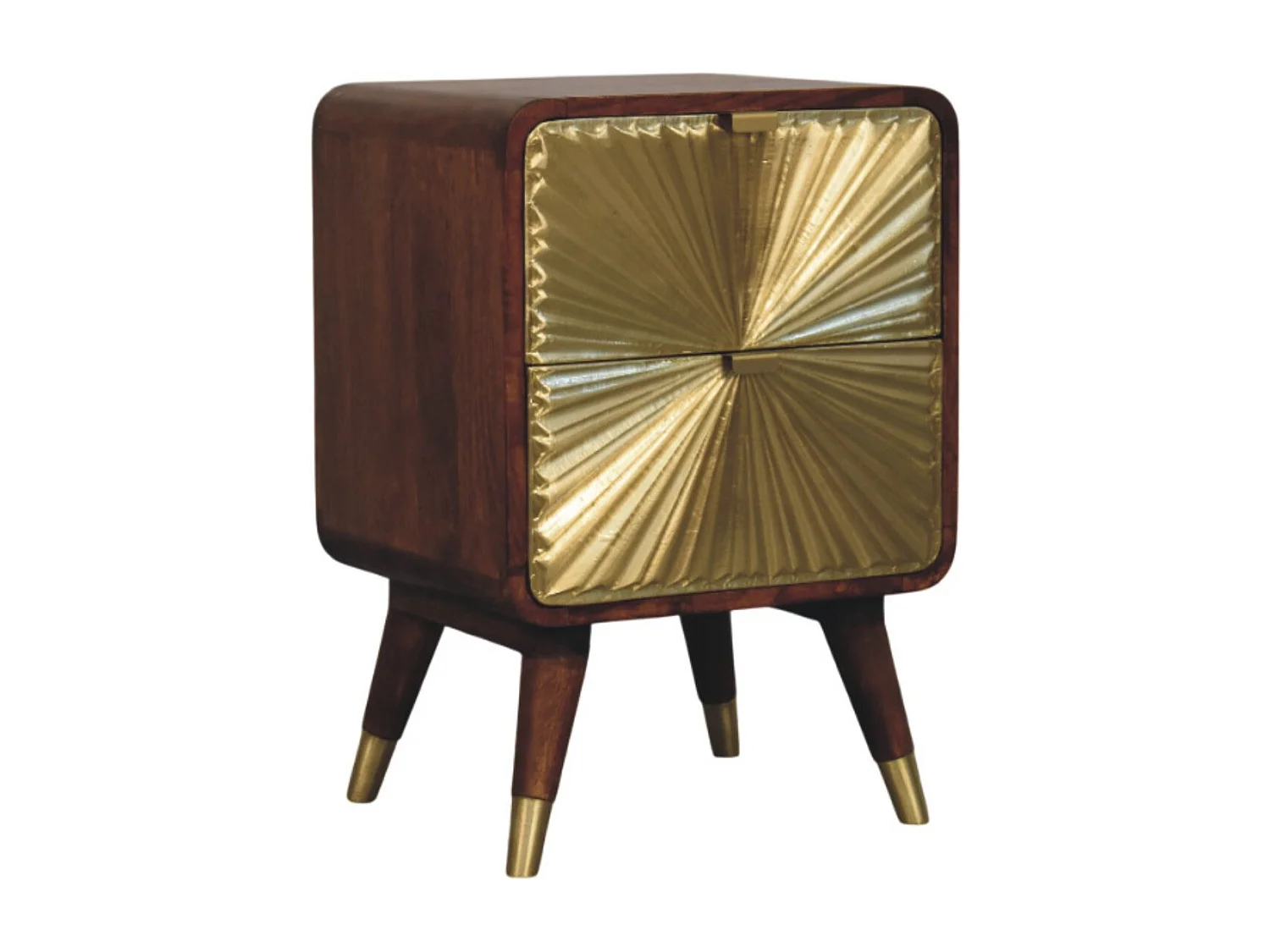 Avora Solid Wood 2 Drawer Brass Embossed Chestnut Nightstand