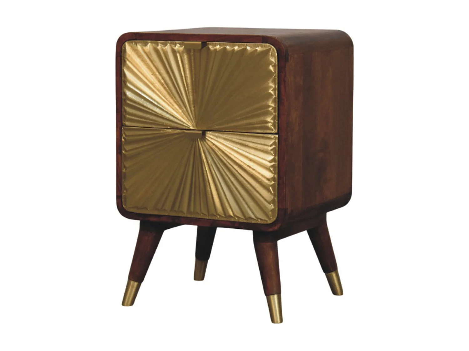 Avora Solid Wood 2 Drawer Brass Embossed Chestnut Nightstand