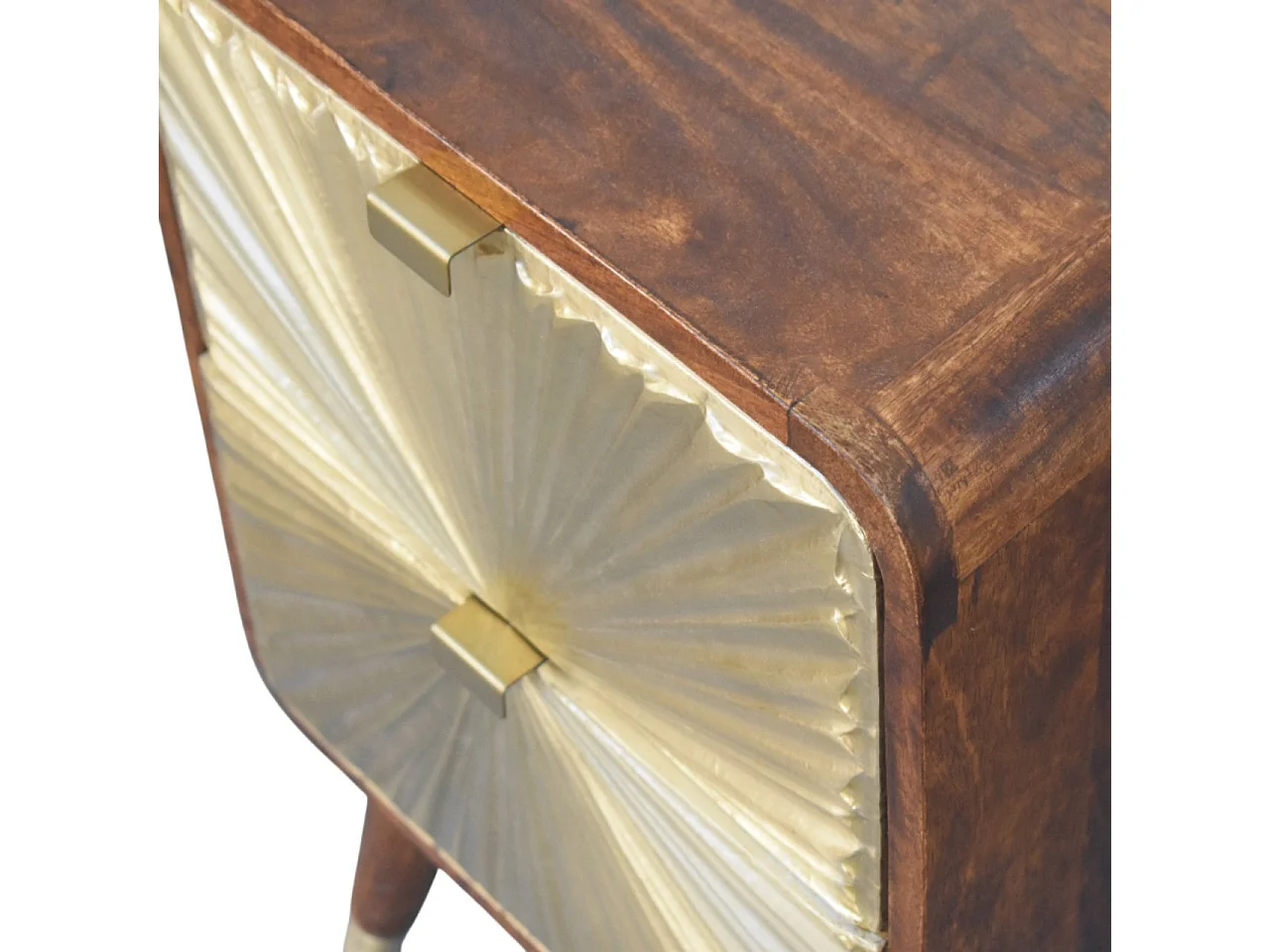 Avora Solid Wood 2 Drawer Brass Embossed Chestnut Nightstand