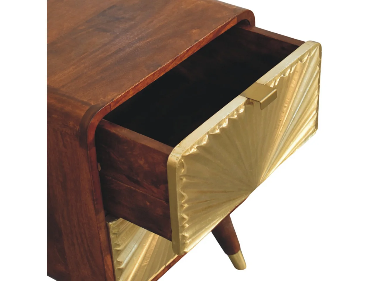 Avora Solid Wood 2 Drawer Brass Embossed Chestnut Nightstand