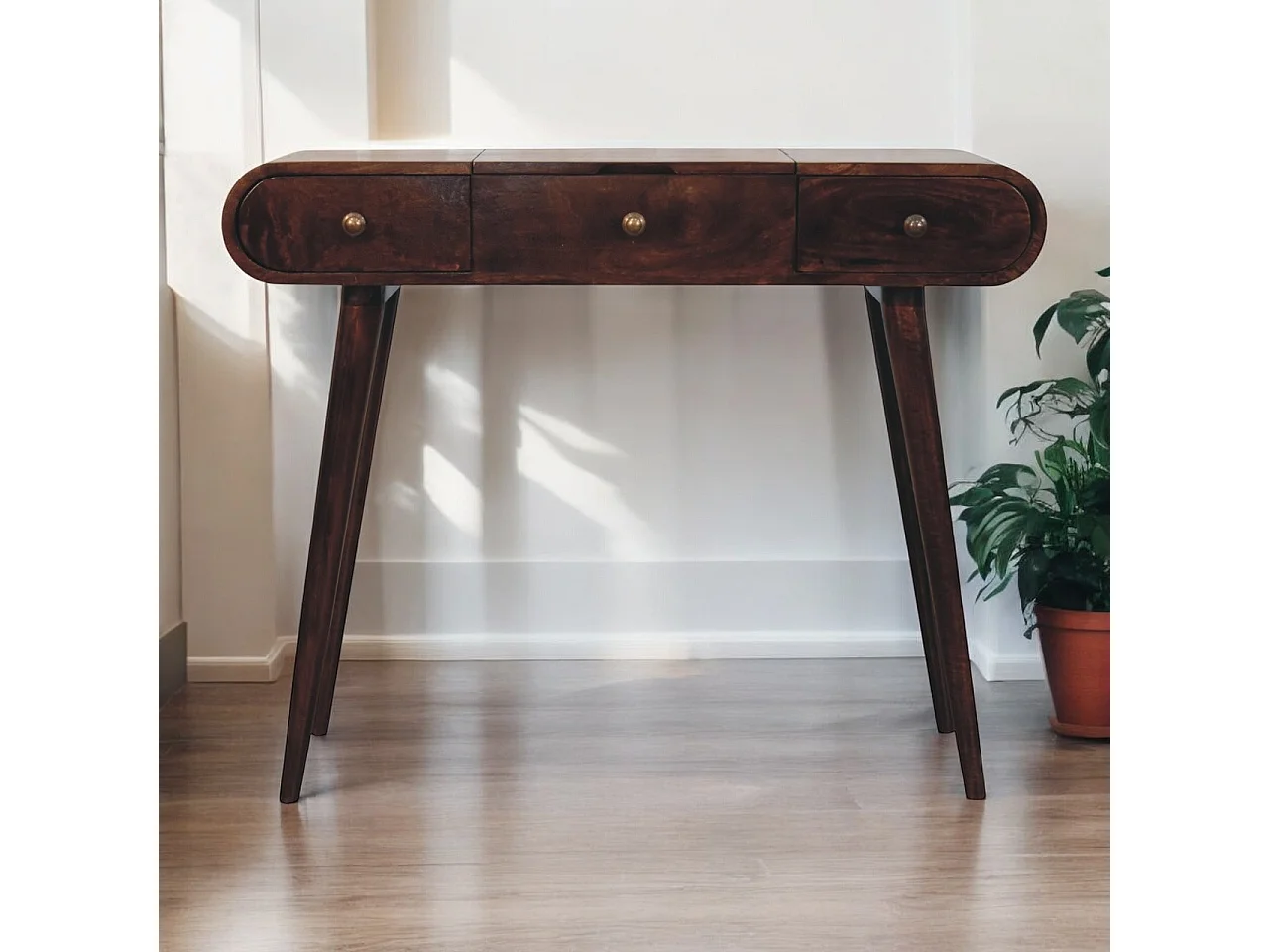 Artisan Furniture Solid Wood California Walnut Dressing Table with Foldable Mirror