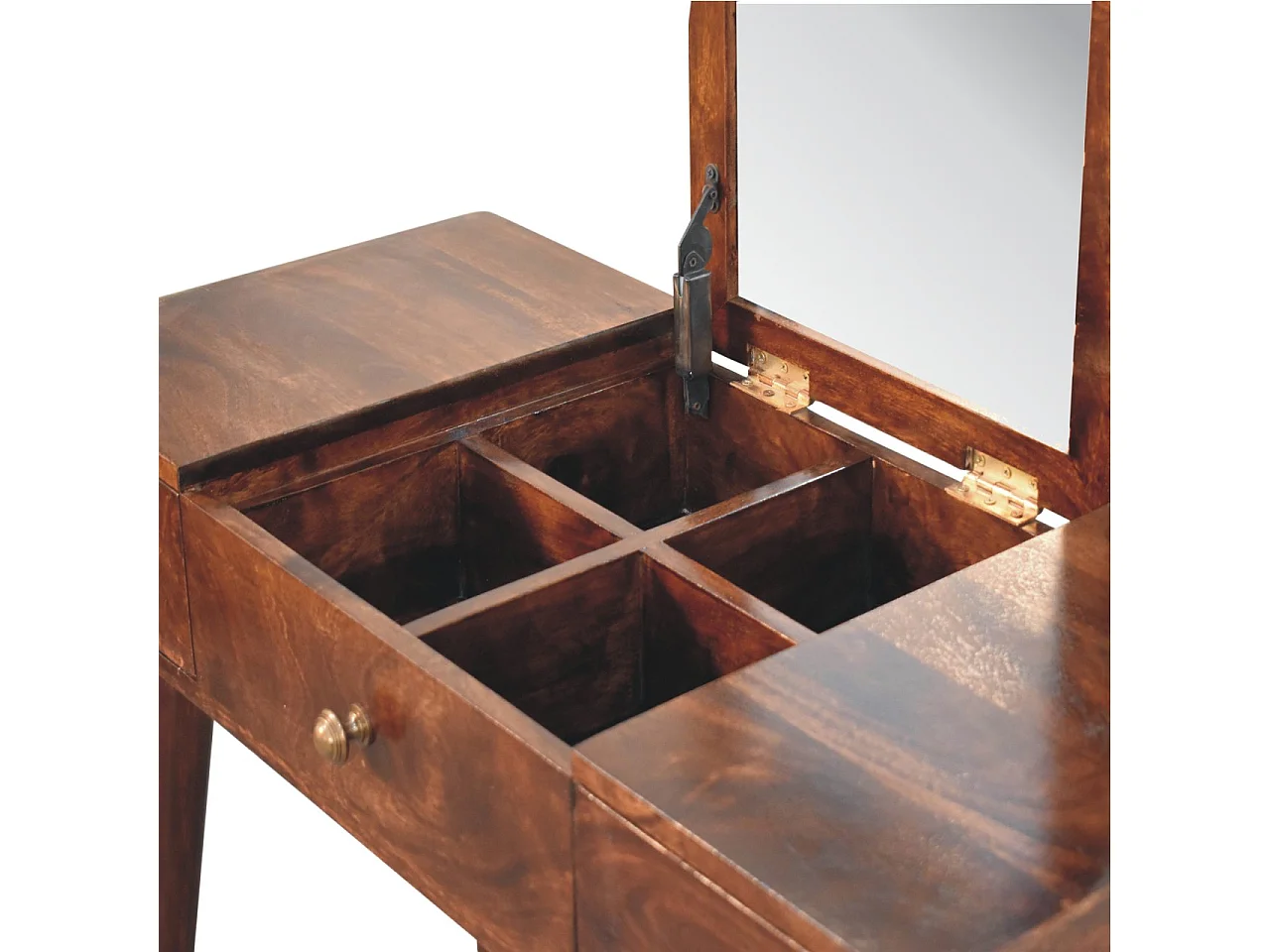 Artisan Furniture Coiffeuse en bois massif finition noyer de Californie avec miroir rabattable