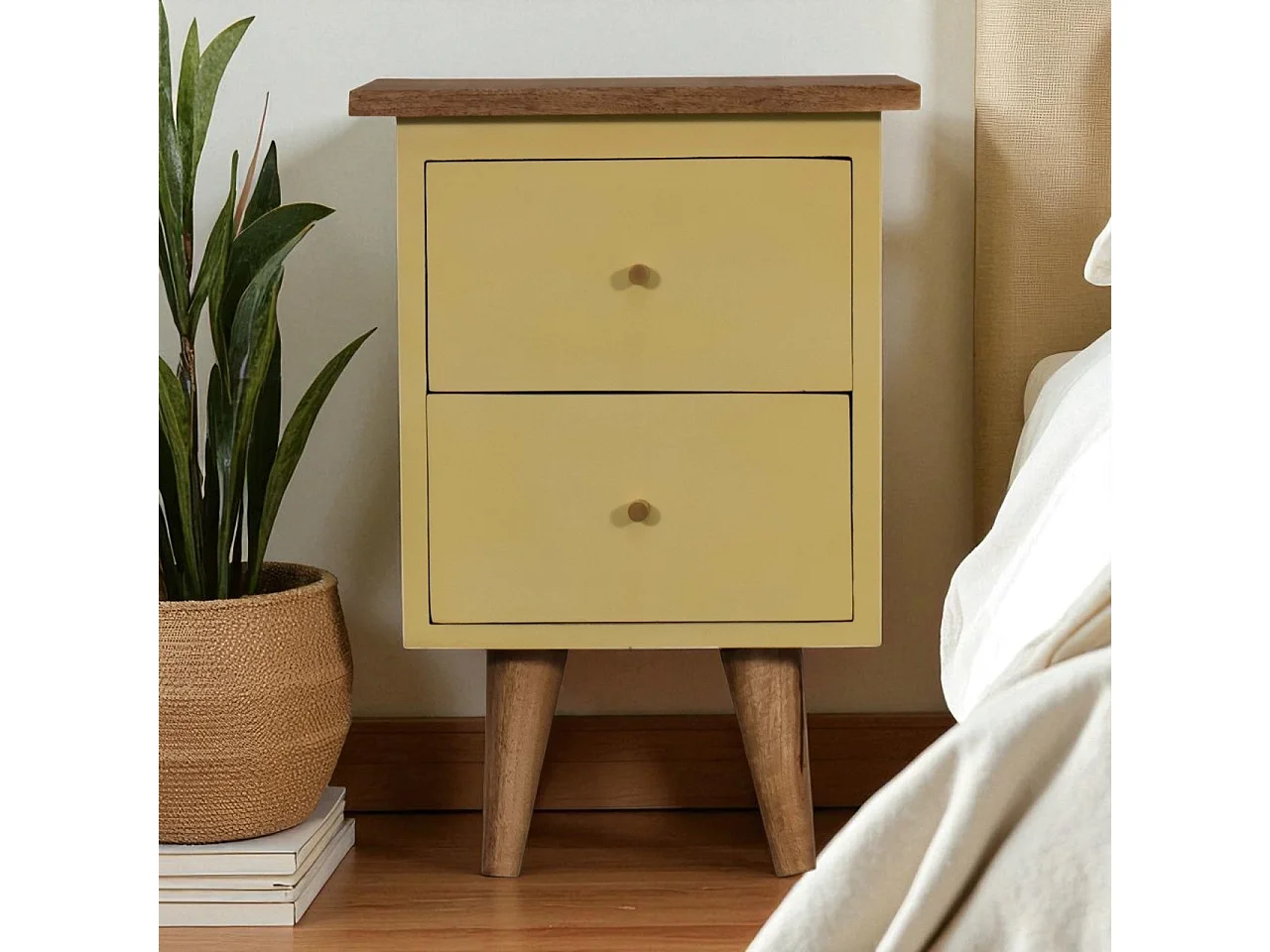 Artisan Furniture Solid Wood Yellow Hand Painted Bedside