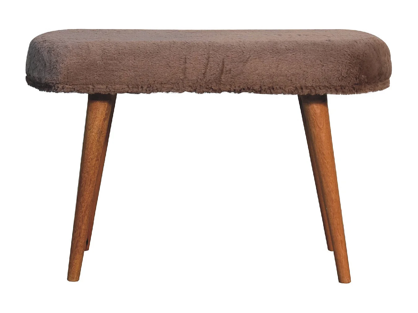 Artisan Furniture Solid Wood Mocha Faux Fur Fabric Bench