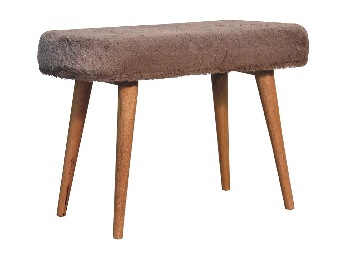 Artisan Furniture Solid Wood Mocha Faux Fur Fabric Bench