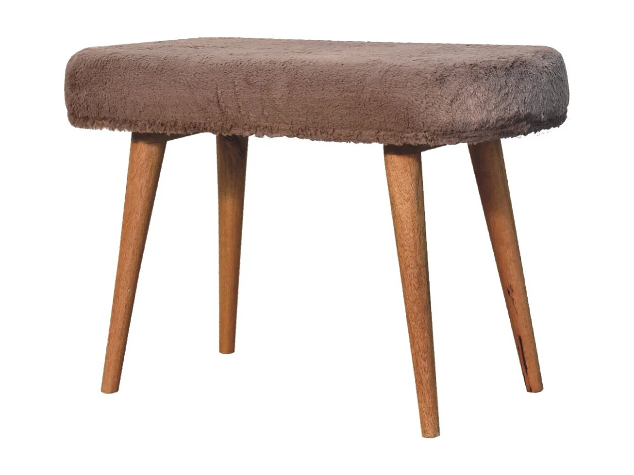 Artisan Furniture Solid Wood Mocha Faux Fur Fabric Bench