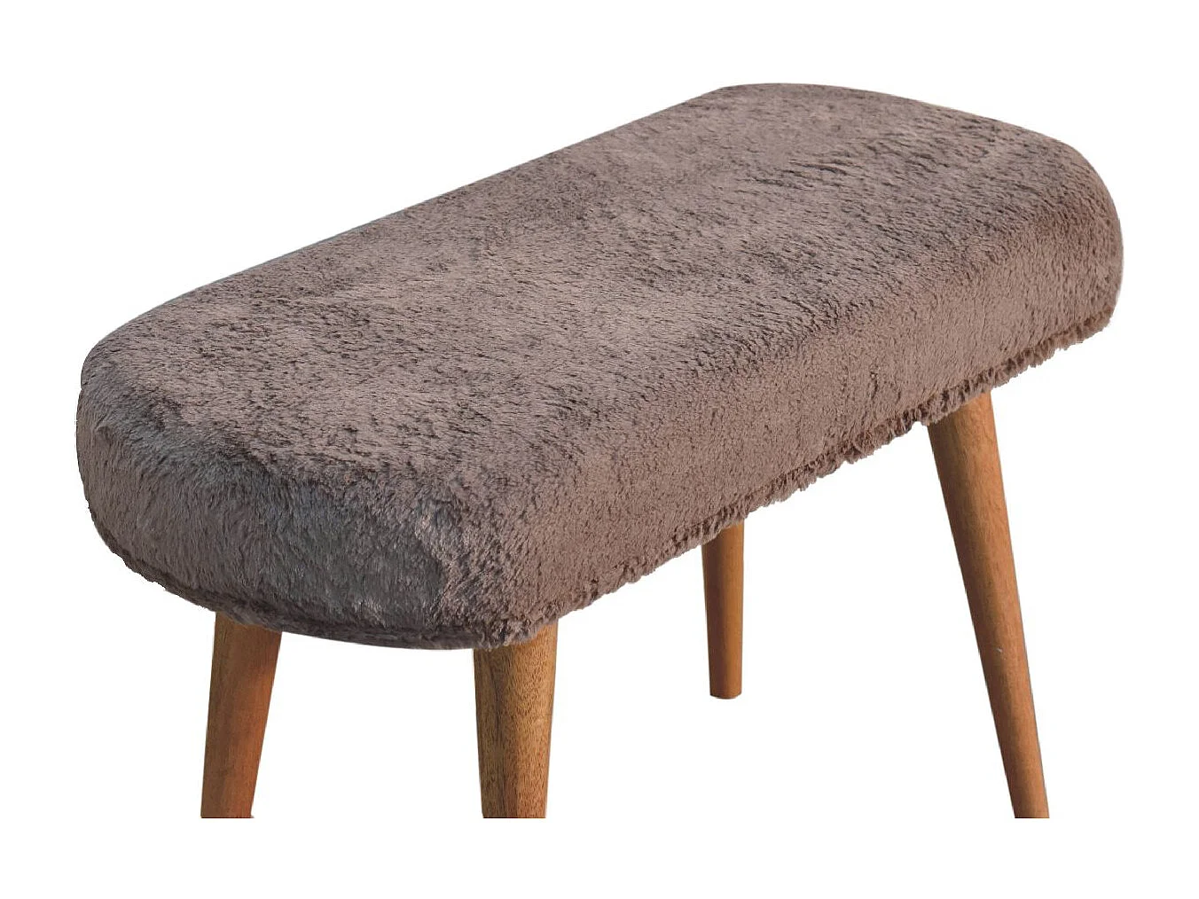 Artisan Furniture Solid Wood Mocha Faux Fur Fabric Bench