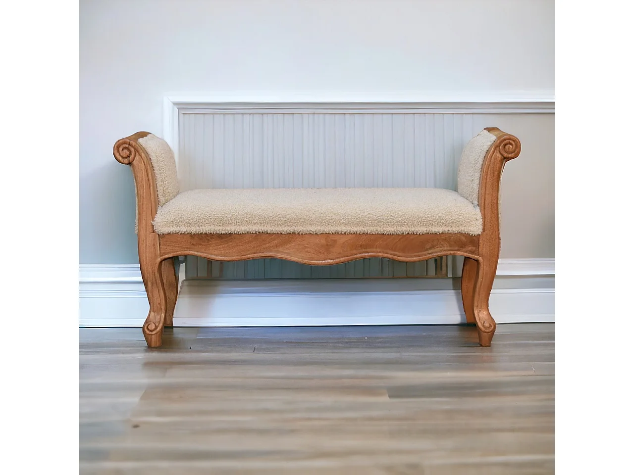 Artisan Furniture Solid Wood Cream Boucle French Style Bench