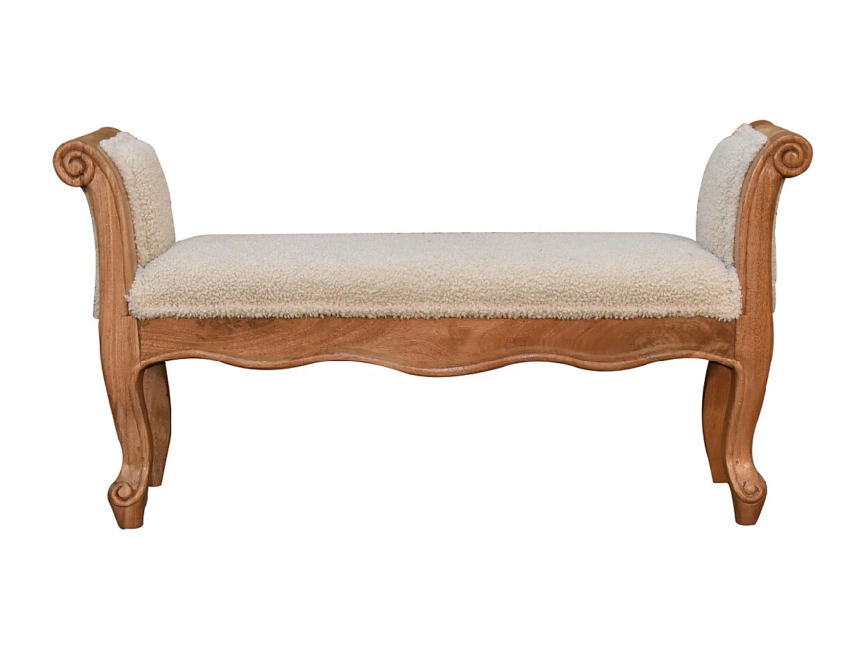 Artisan Furniture Solid Wood Cream Boucle French Style Bench