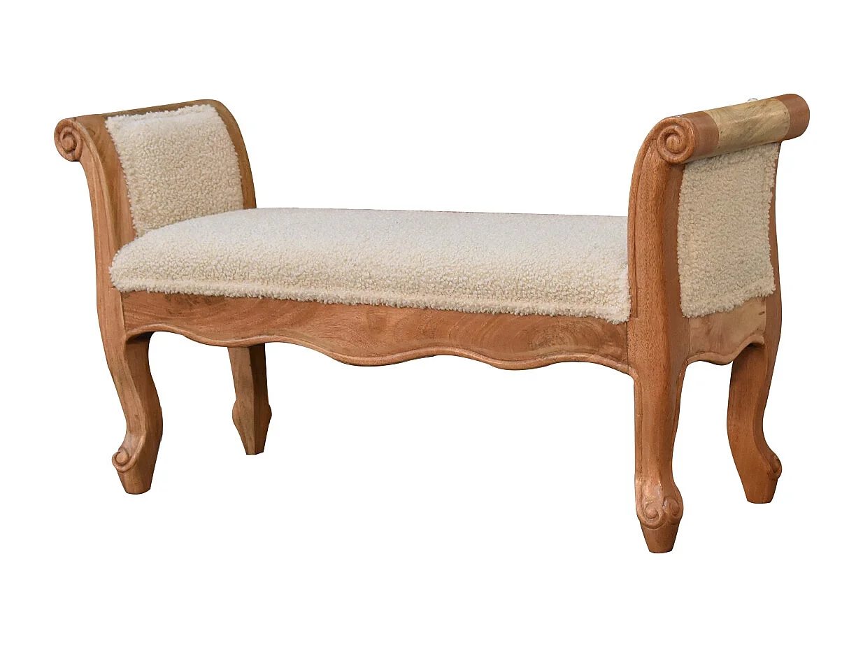 Artisan Furniture Solid Wood Cream Boucle French Style Bench