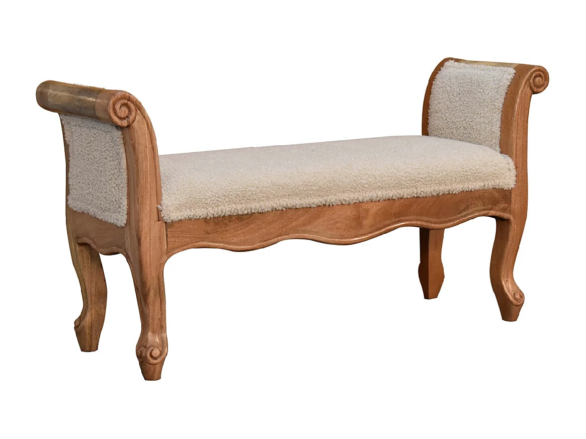 Artisan Furniture Solid Wood Cream Boucle French Style Bench