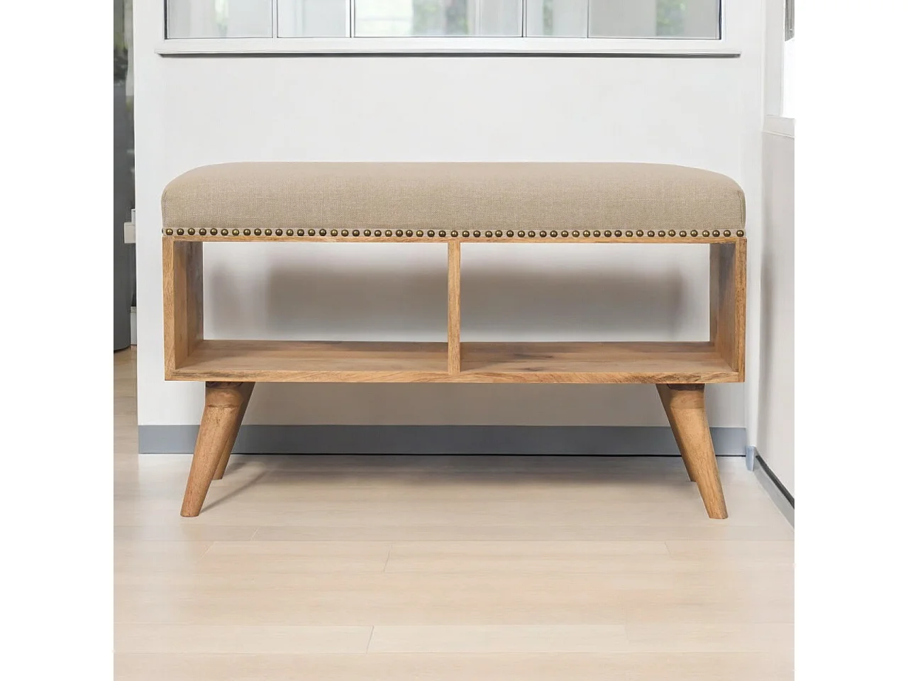 Artisan Furniture Solid Wood Studded Linen Open Bench
