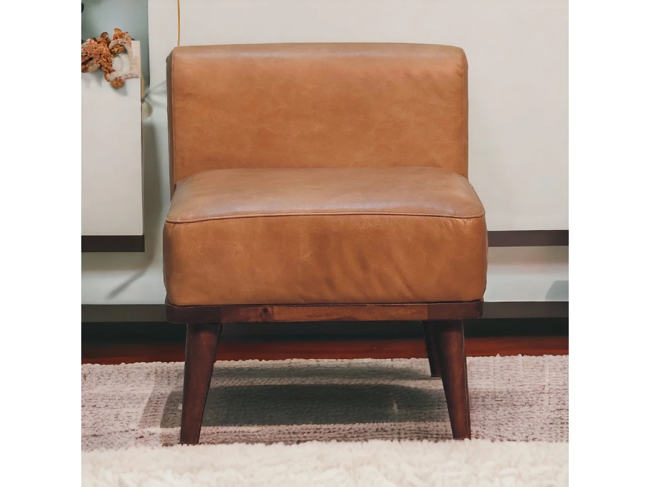 Artisan Furniture Solid Wood Tan Buffalo Backrest Footstool
