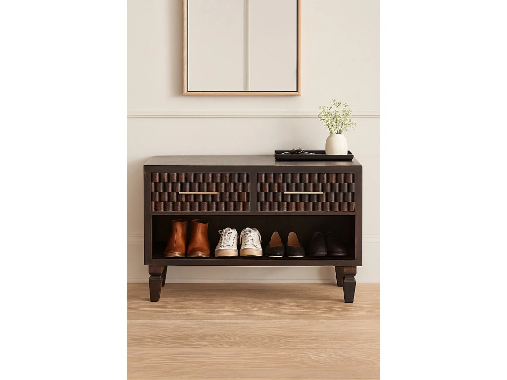 Artisan Furniture Solid Wood Cadiz Carved Shoe Storage Bench
