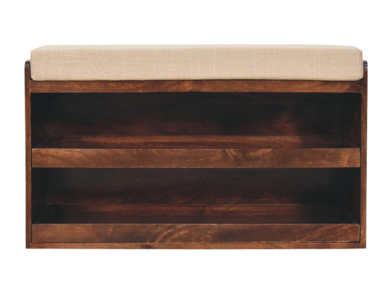 Artisan Furniture Solid Wood California Walnut & Mud Linen Pull out Shoe Bench