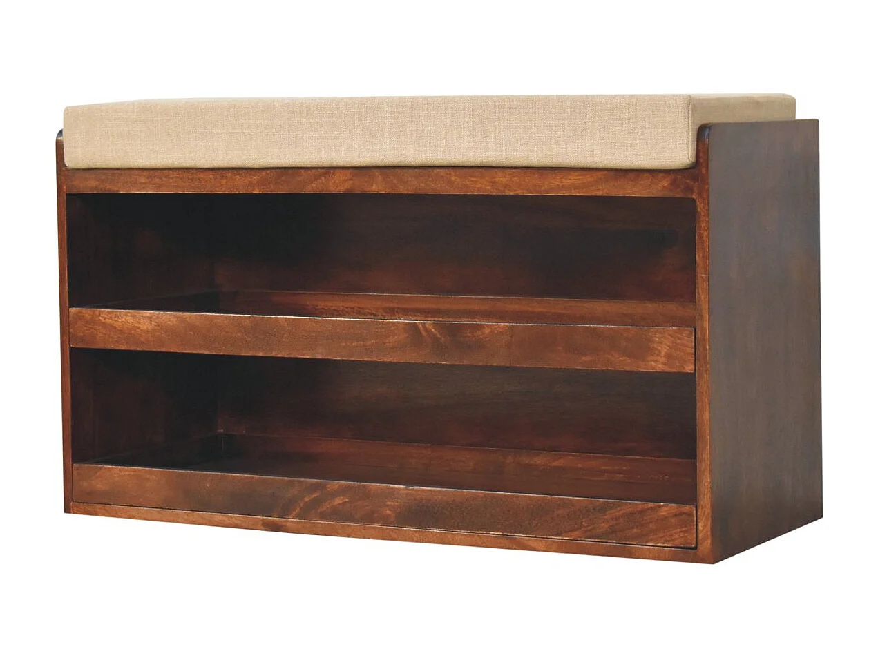 Artisan Furniture Solid Wood California Walnut & Mud Linen Pull out Shoe Bench