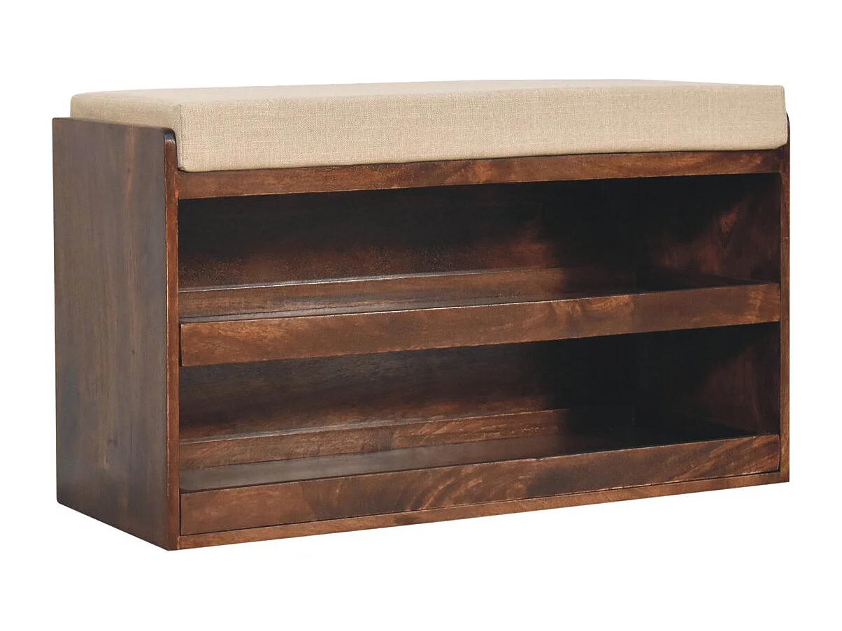Artisan Furniture Solid Wood California Walnut & Mud Linen Pull out Shoe Bench
