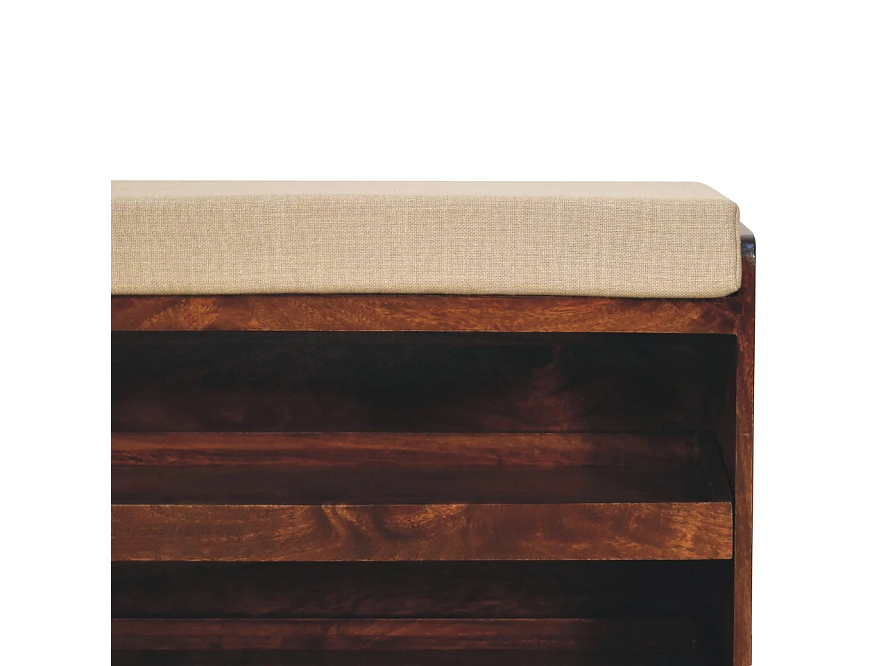 Artisan Furniture Solid Wood California Walnut & Mud Linen Pull out Shoe Bench