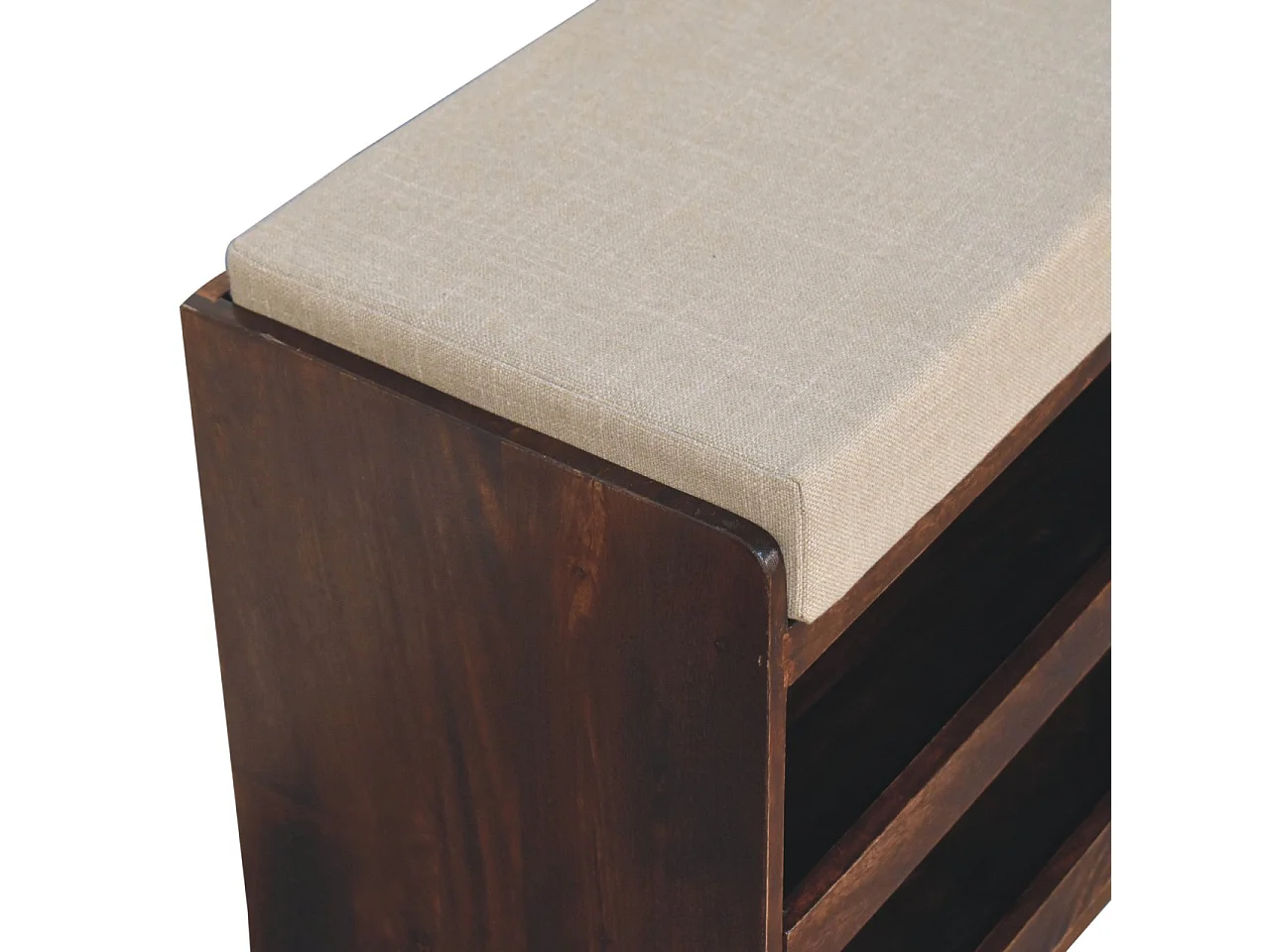 Artisan Furniture Solid Wood California Walnut & Mud Linen Pull out Shoe Bench
