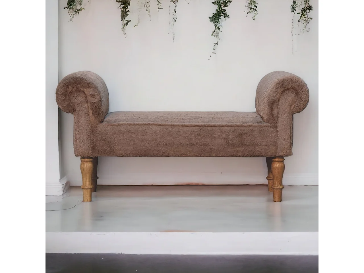 Artisan Furniture Solid Wood Mocha Faux Fur Bedroom Bench