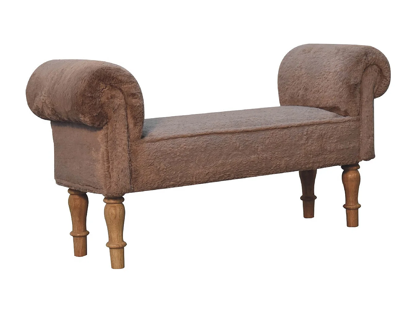 Artisan Furniture Solid Wood Mocha Faux Fur Bedroom Bench