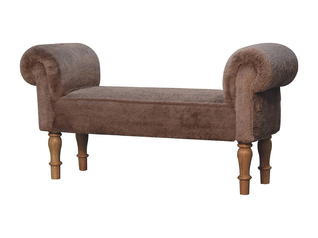 Artisan Furniture Solid Wood Mocha Faux Fur Bedroom Bench