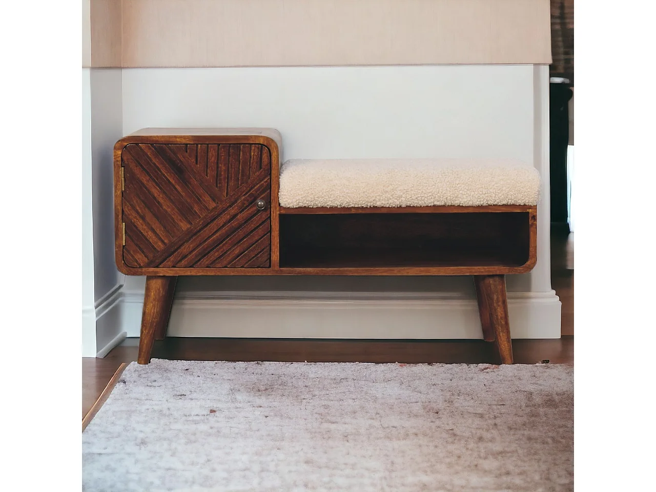 Artisan Furniture Solid Wood Boucle Carved Chestnut Telephone Table