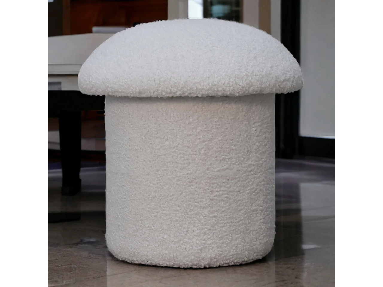 Artisan Furniture Solid Wood White Boucle Mushroom Footstool
