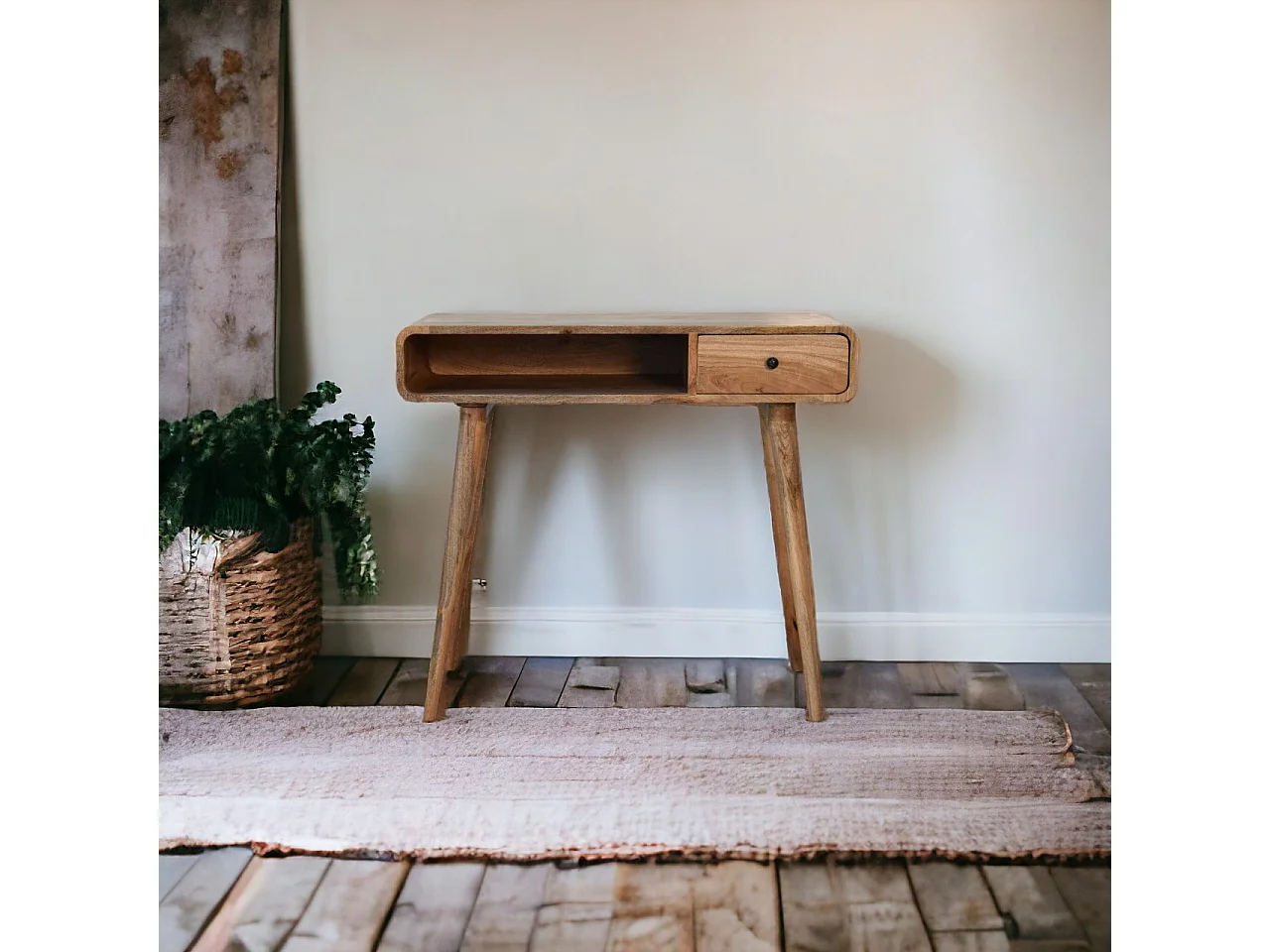 Artisan Furniture Solid Wood Curved Oak-ish Writing Desk