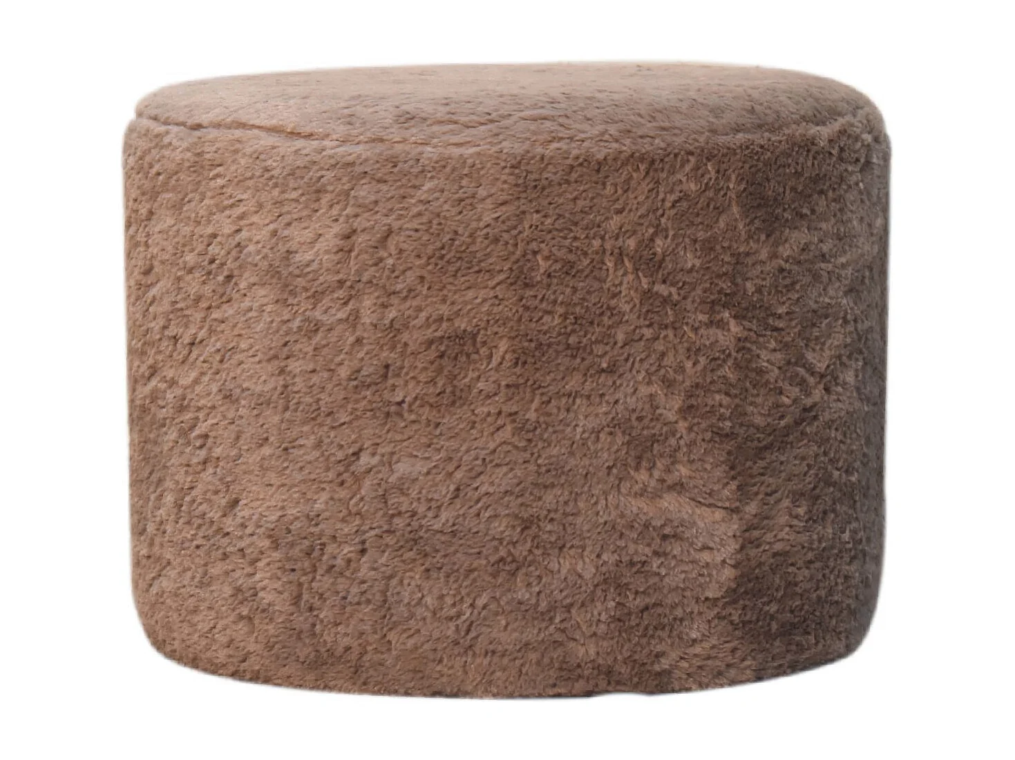 Artisan Furniture Solid Wood Mocha Faux Fur Round Footstool