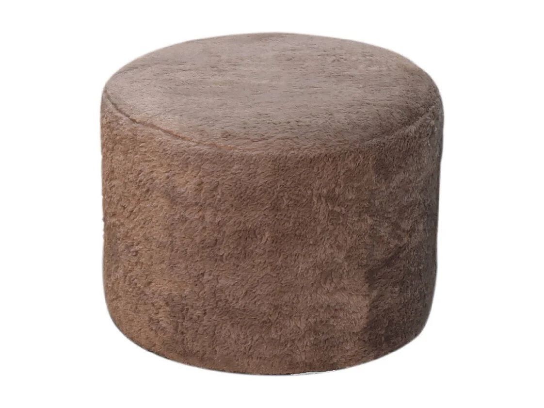 Artisan Furniture Solid Wood Mocha Faux Fur Round Footstool