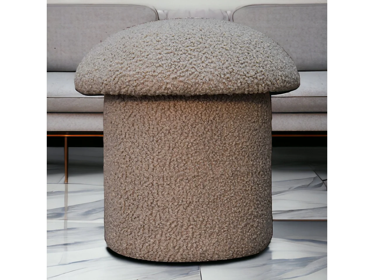 Artisan Furniture Solid Wood Mud Boucle Mushroom Footstool