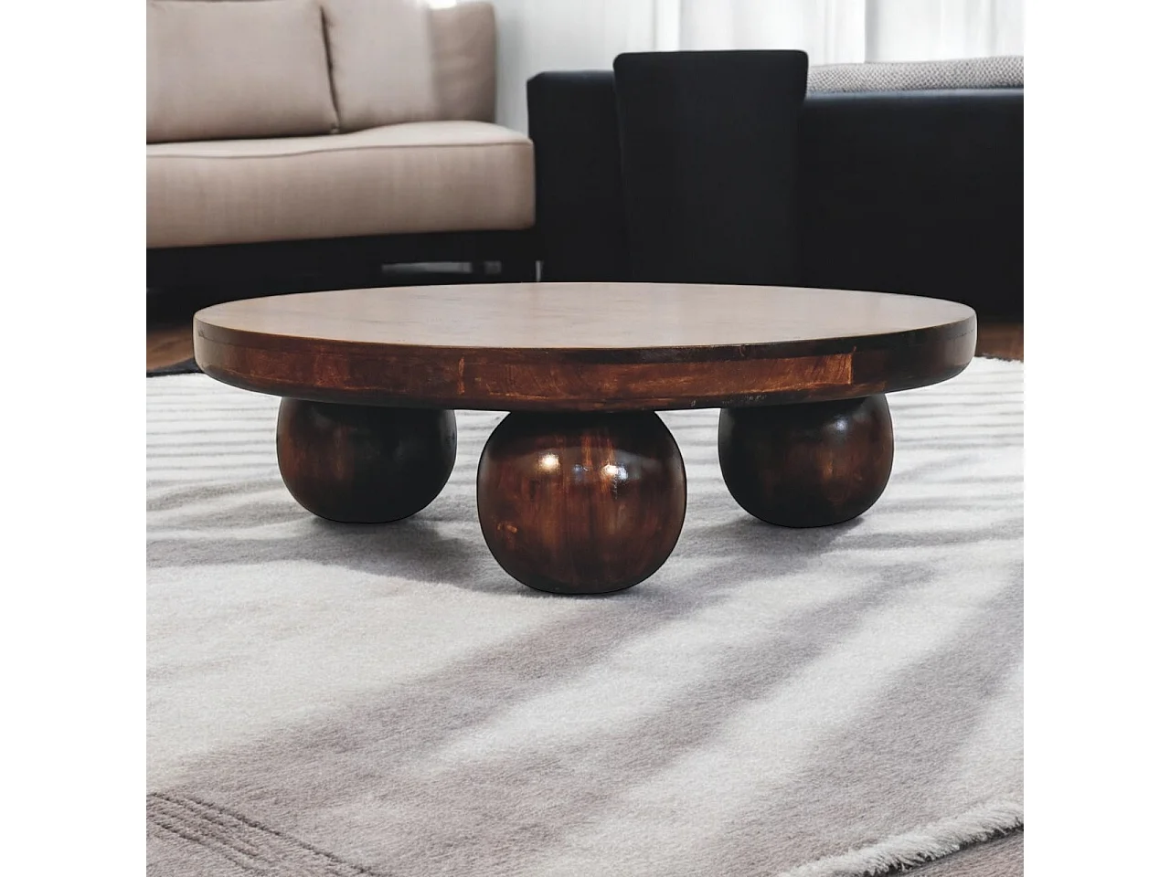 Artisan Furniture Solid Wood California Walnut Central Table with Ball Feet