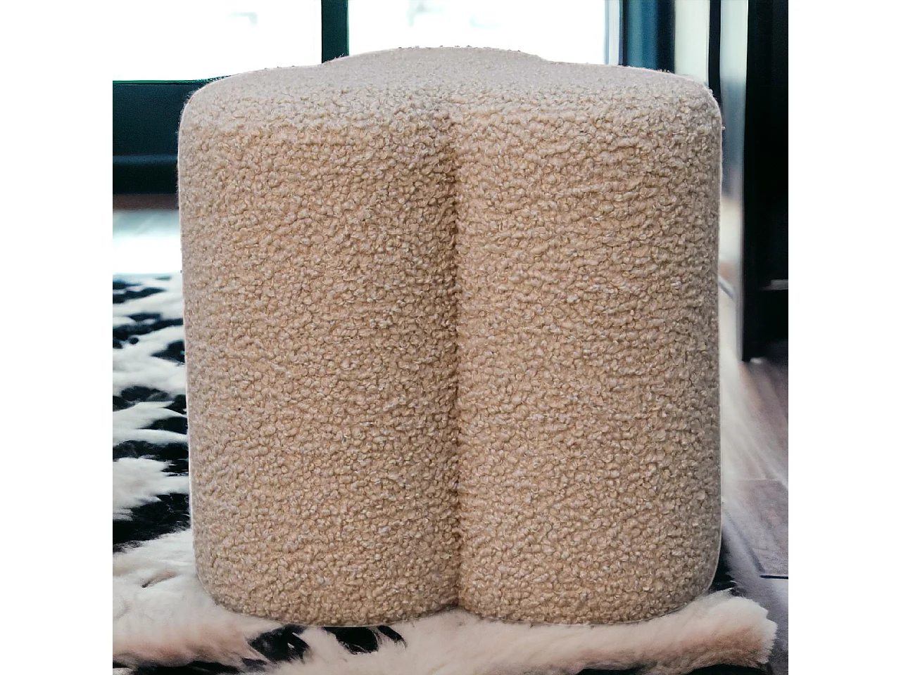 Artisan Furniture Solid Wood Mud Boucle Clover Footstool