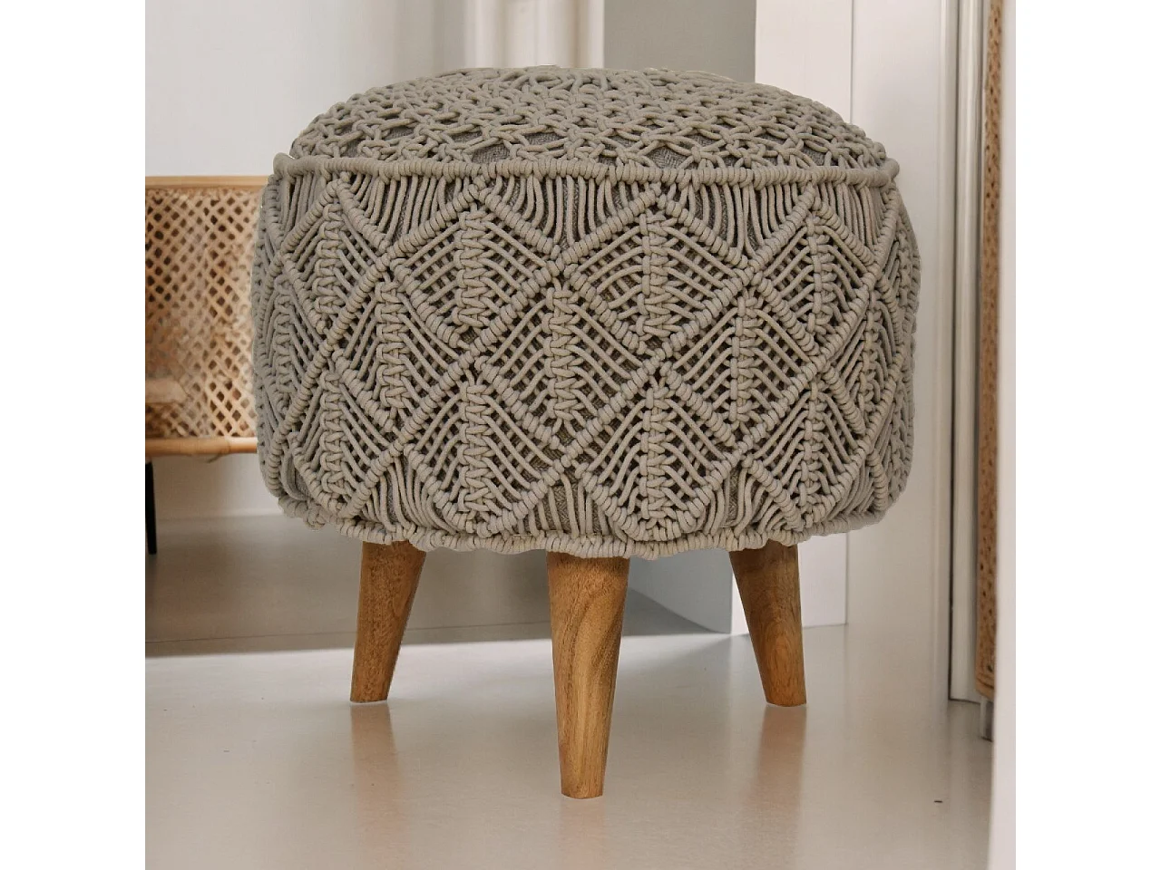 Artisan Furniture Solid Wood Crotchet Grey Footstool