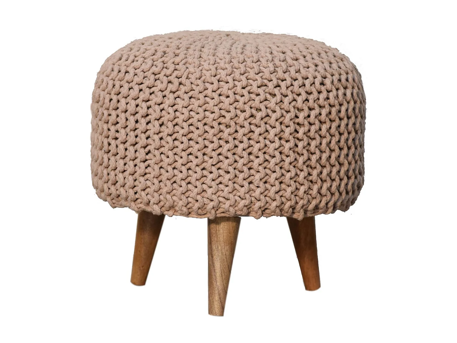 Artisan Furniture Solid Wood Keeva Beige Round Footstool
