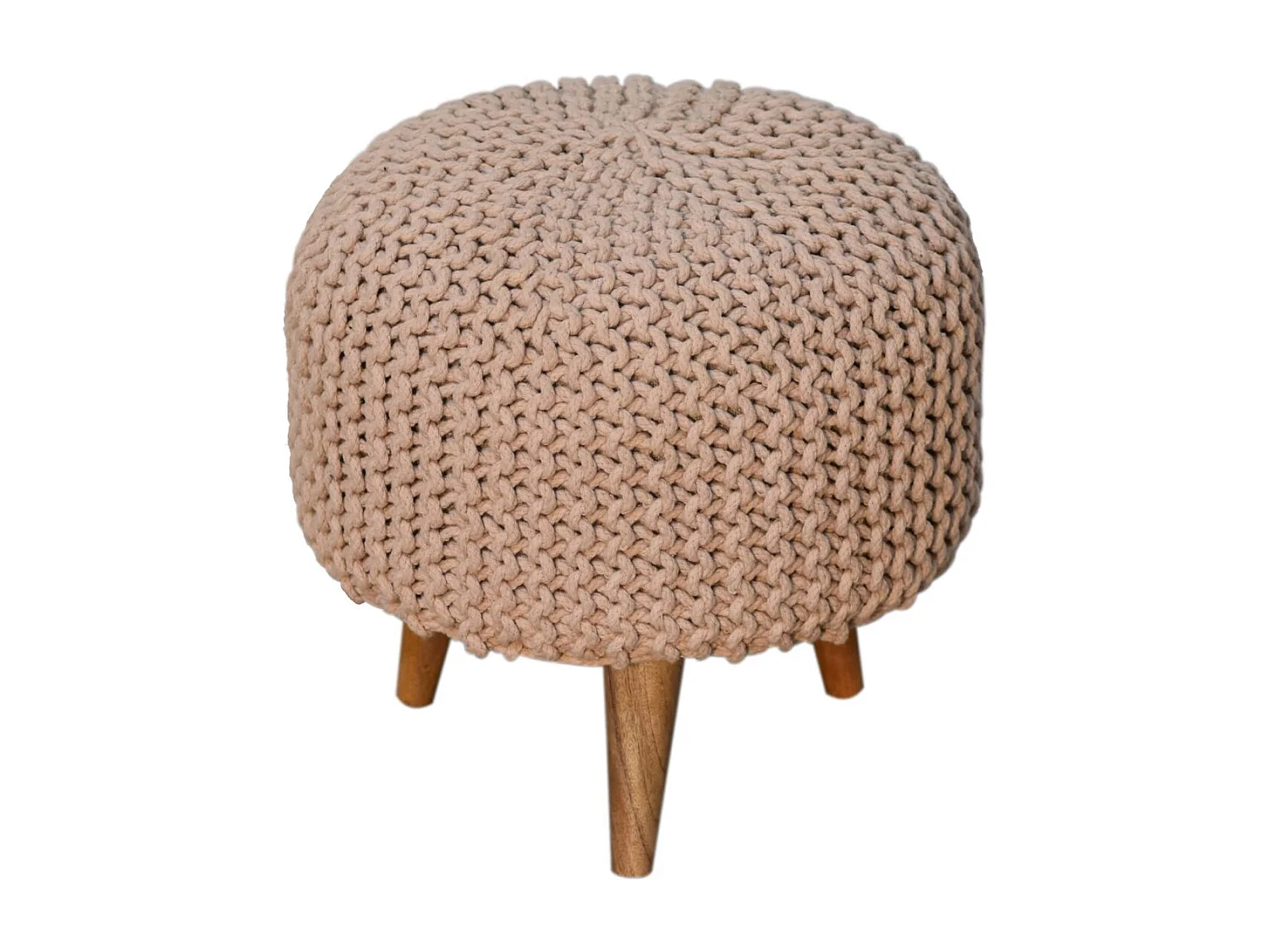 Artisan Furniture Solid Wood Keeva Beige Round Footstool